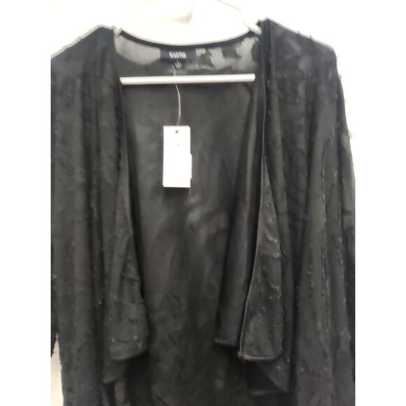 Kaktus Womens Textured Waterfall Cardigan Small Black Open Front Lightweight - Picture 2 of 11